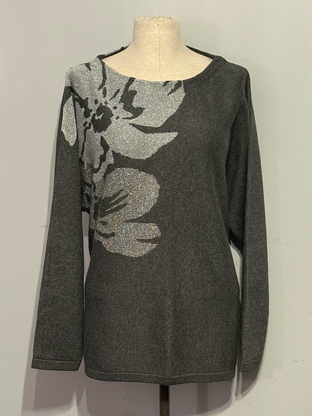 Chico's Charcoal Metallic Knit Top